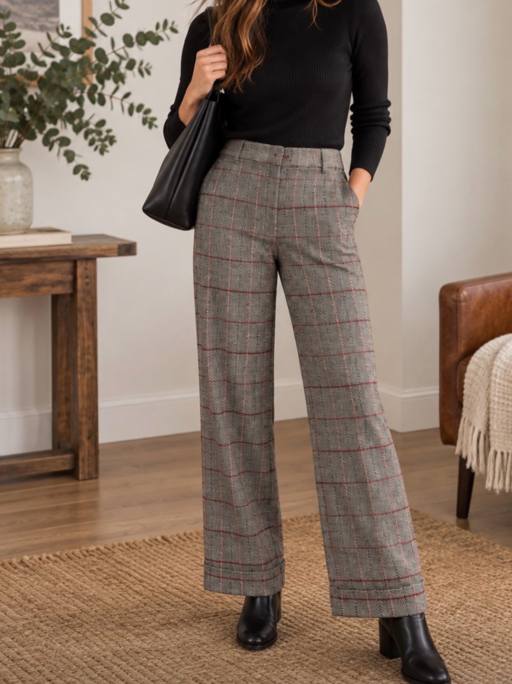 Gap Wool Plaid Wide Leg Trousers Lined Size 8 Tailored